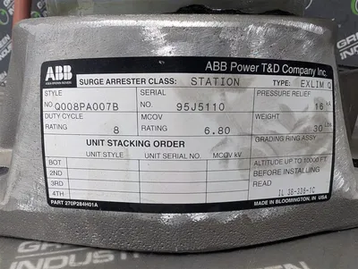 ABB Q008PA007B Station Class Surge Arrestor Type EXLIM Q 6.80 MCOV 16kA Used