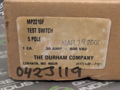 The Durham Company MP2210F 5 Pole Test Switch 30 Amp 600 VAC New NIB