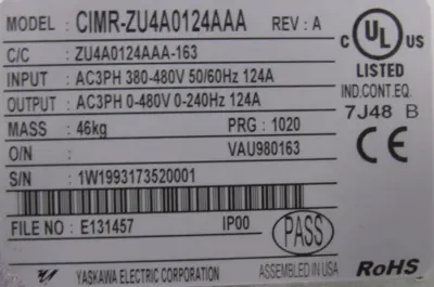 REFURBISHED YASKAWA CIMR-ZU4A0124AAA DRIVE Z1000 REV.A CIMRZU4A0124AAA