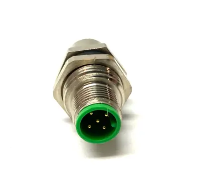 None | Panel Mount M12 5-Pin Male to Female Bulkhead Cable Connector, M16 Thread Mount - New Other