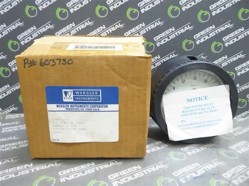 Weksler Instruments 04-Z 4-1/2" Royal Gauge 0 - 30 PSIG AA442 1/4" NPT Back New