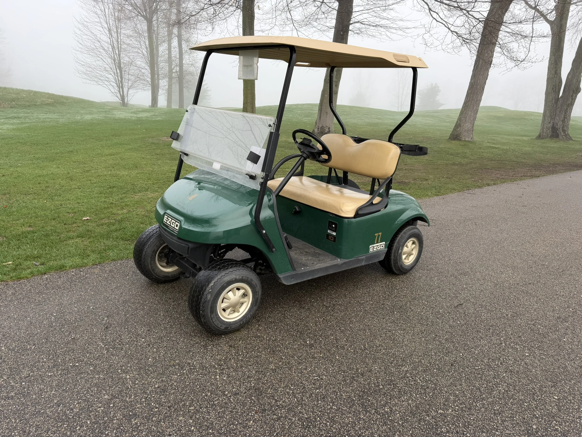 (1) 2014 E-Z-Go golf cart with a Kawasaki gas engine, includes canopy, ball carrier, fold-down winds...
