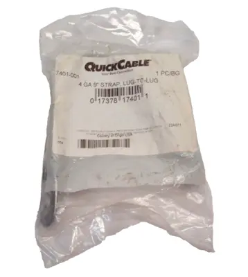 NEW QUICKCABLE BRAIDED GROUND STRAP 3/8" HOLE, 4 GAUGE, 9” LUG-TO-LUG