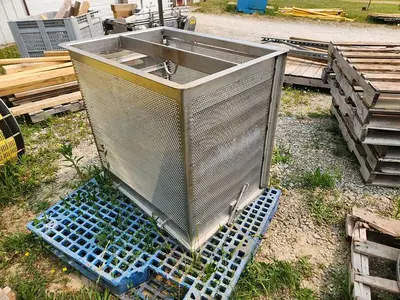 USED CUSTOM DESIGNED & MANUFACTURED STAINLESS STEEL SQUARE PERFERATED BASKET