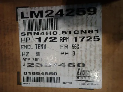 New | in-Stock LINCOLN MOTORS SRN4H0.5TCN61 A.C. Motors Ohio US | HGR 24 #901139