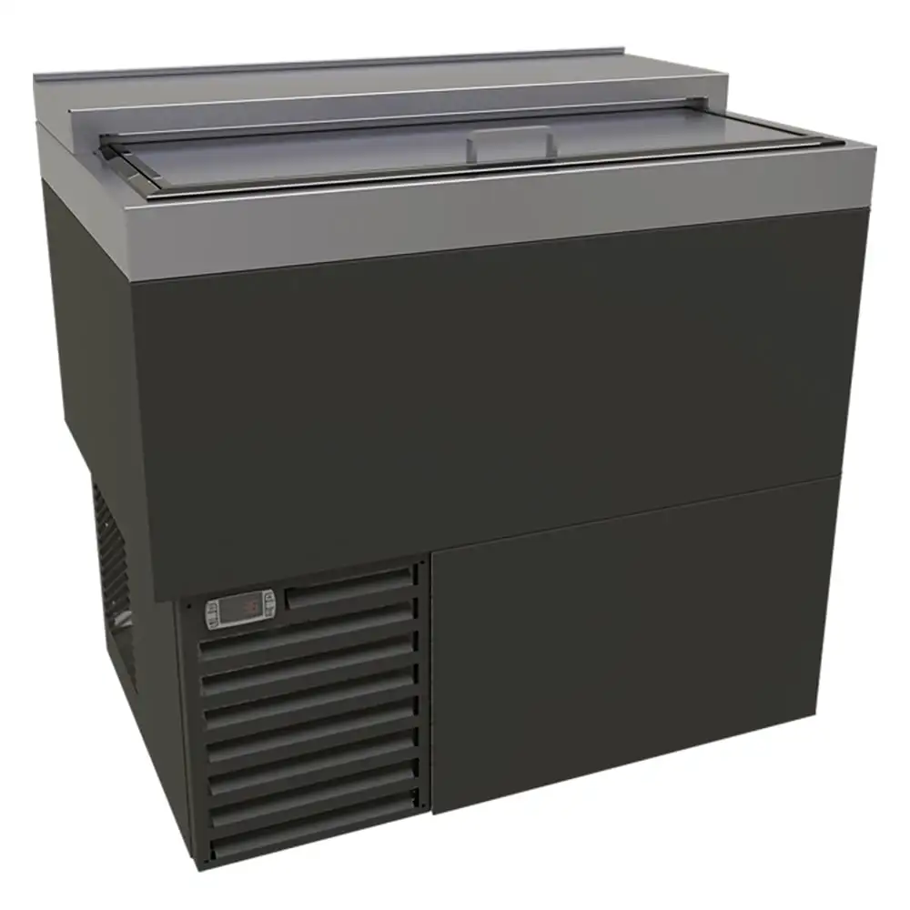 Glastender ST36-B 36" Forced Air Bottle Cooler - Holds (226) 12 oz Bottles, Lid Locks, Black, 120v