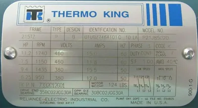 NEW RELIANCE ELECTRIC P21J8502D MOTOR 01UBZ7464101G THERMO KING 104-459 6.25HP