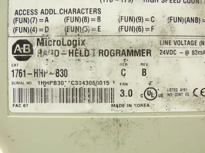 Allen Bradley 1761-HHP-B30 MicroLogix Hand-Held Programmer Series C Rev B 24VDC