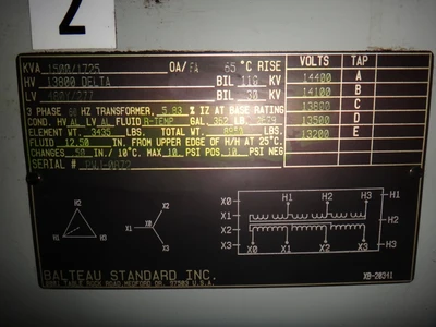 Balteau 1500/1750kva, 13,800D - 480Y-277 Transformer