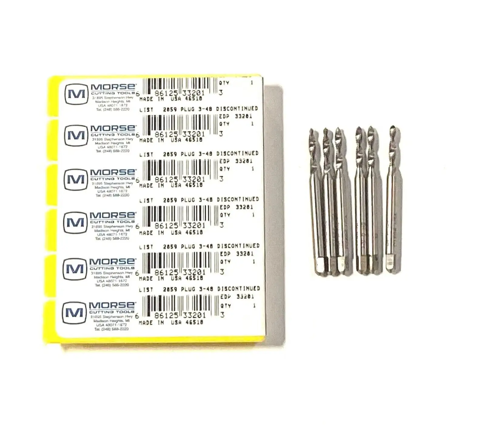Morse 3-48 Tap Fast Spiral Flute Plug Taps HSS 52° Helix Angle USA Made 6 Pack