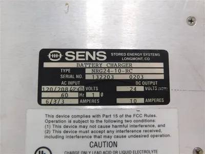 SENS NRG24-10-RC Battery Charger 120/208/240VAC In 60Hz 6/3A  24VDC 10A Out Used