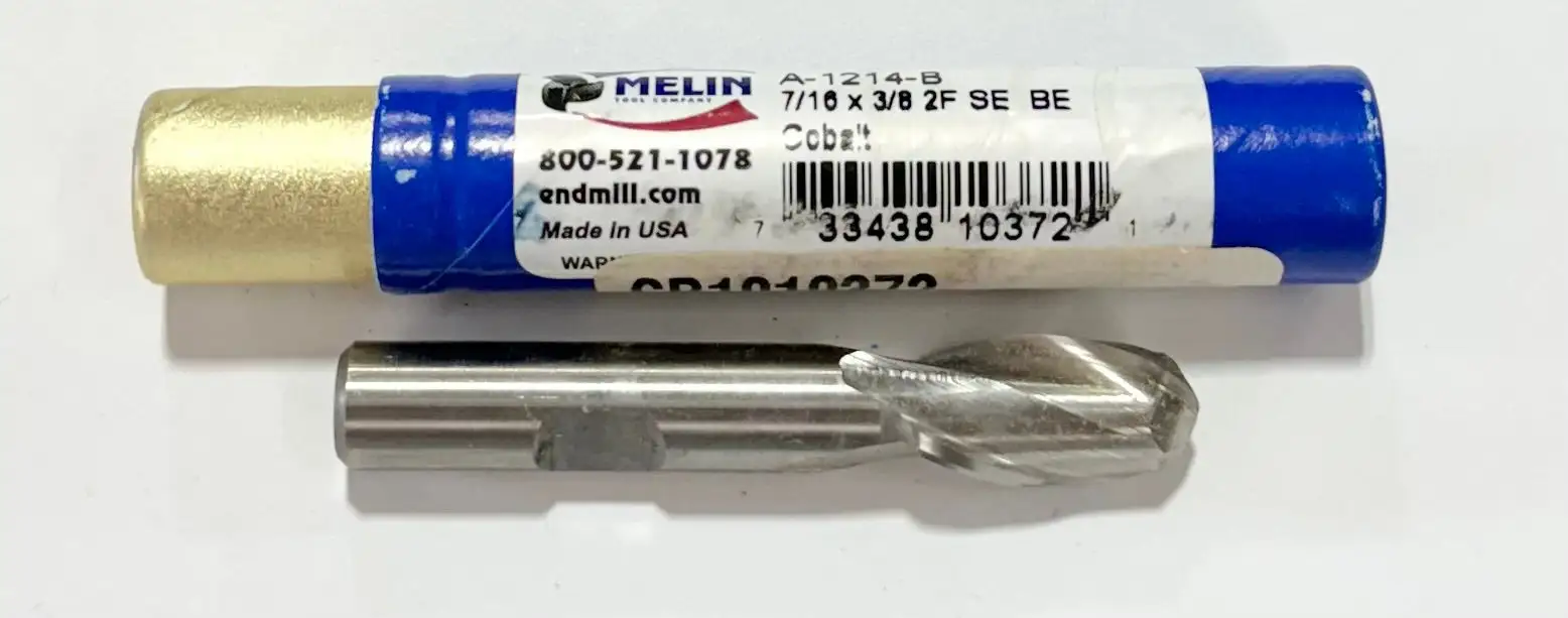 Melin 7/16" Cobalt Ball Nose End Mill 2 Flute 3/8" Shank USA Made