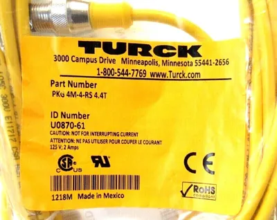 NEW TURCK PKG 4M-4-RS 4.4T CORDSET U0870-61 PKG4M4RS44T
