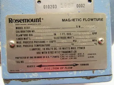 Rosemount 8701TSA010S1G1 1" Magnetic Flow Tube Flanged Sensor