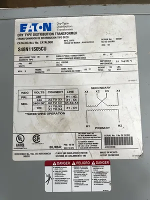 Eaton S48N11S05CU 5KVA Transformer 480V 120/240V 60Hz