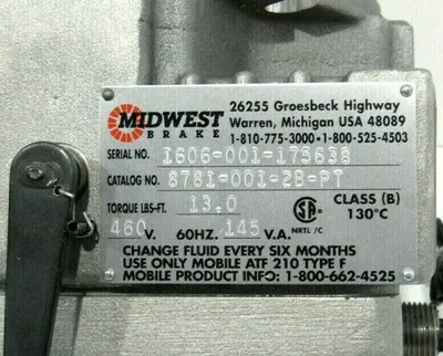 NEW MIDWEST BRAKE 8781-001-2B-PT MOTOR BRAKE 87810012BPT