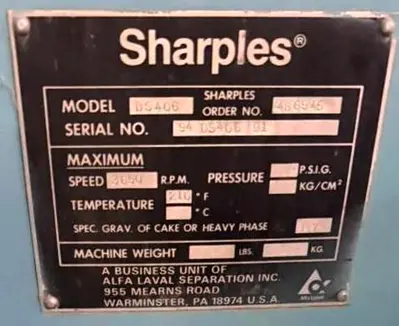 (2) Alfa-Laval/Sharples DS-406 Super-D-Canter centrifuges, 316SS.
