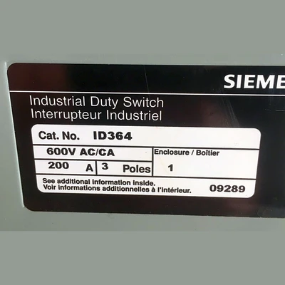 Siemens 200 Amp 600 Volt Fusible Disconnect