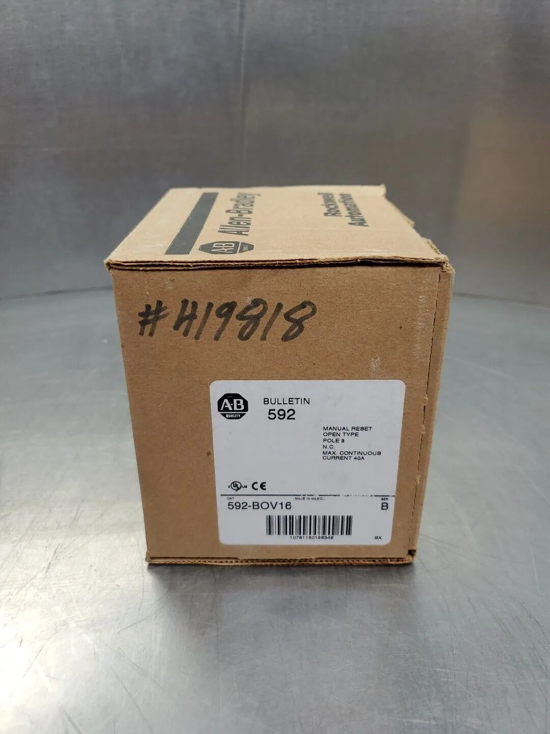 Allen Bradley 592-BOV16/B NEMA Overload Relay, Manual Reset 3P NC 40A. 4D-35