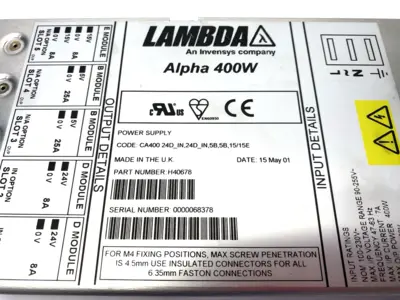 USED TDK LAMBDA ALPHA 400W POWER SUPPLY CA400 24D_IN,24D_IN,5B,5B,15/15E