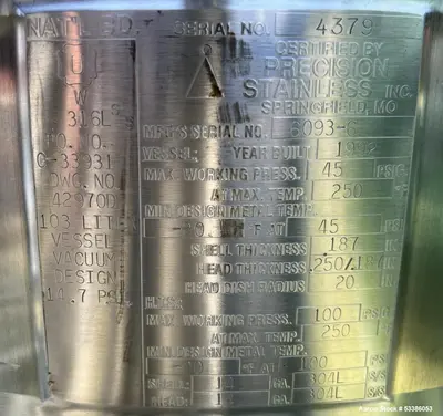 Used Precision Stainless 27.2 Gallon Stainless Steel Jacketed Tank – High Quality