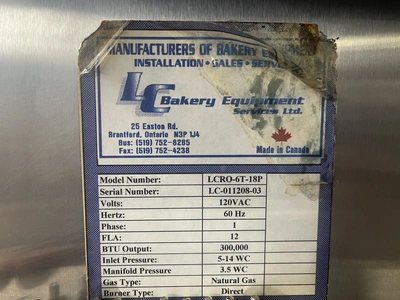 USED LC BAKERY EQUIPMENT/CASSASANTA LCRO-6T-18P