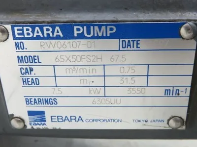 Ebara 65X50FS2H67.5 Centrifugal Volute Pump 2.5x2" Flanged 66gpm Bronze Impeller