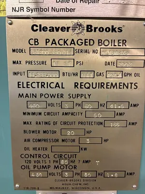 USED 2002 CLEAVER BROOKS CBI200-350-015