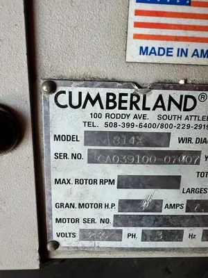 Cumberland Engineering 814X Beside-The-Press Granulator 460VAC 3 Phase