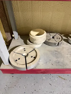 Wooden Rolling 2 Tier Shop Table With Various Aluminum Pie Jaws