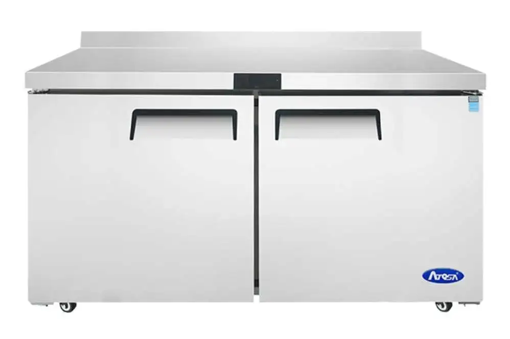 New | in-Stock Atosa New Atosa MGF8414GR 60" Worktop (2) Door Freezer w/ Backsplash Worktop Freezers Illinois US | Falcon Restaurant Supply #1375423