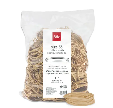 Office Depot Rubber Bands, #33, 3-1/2" x 1/8", Crepe, Approx 850 Per Bag