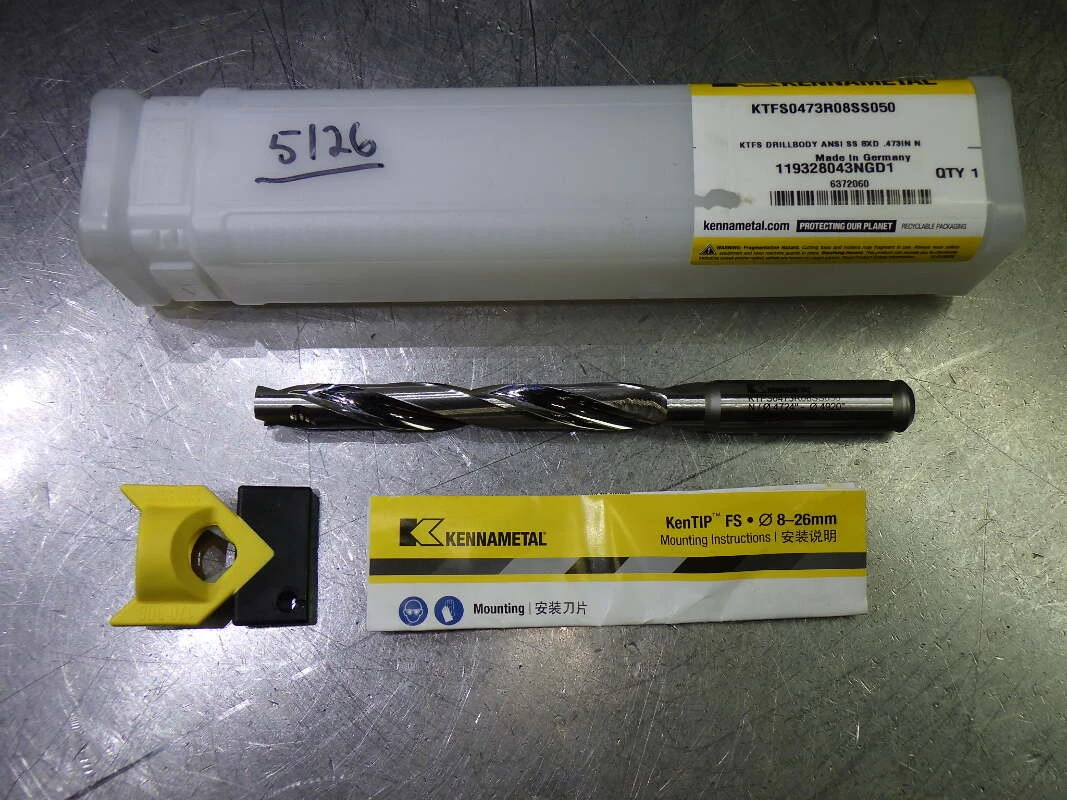 Kennametal .473" Coolant Thru 8xD Drill 1/2" Shank KTFS0473R08SS050 (LOC1285B)