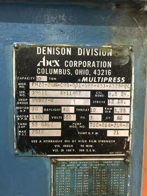 USED DENISON MULTIPRESS DENISON MULTIPRESS FH20-20H-C99-D01-D88-A33-A32SPEC PRESS