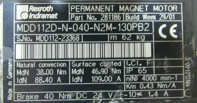 NEW REXROTH MDD112D-N-040-N2M-130PB2 SERVO MOTOR MDD112DN040N2M130PB2 281186
