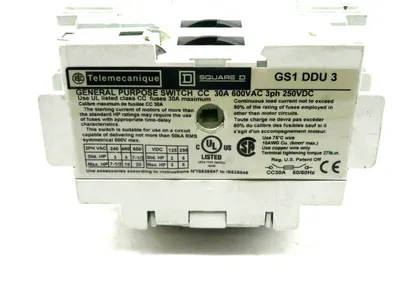 USED TELEMECANIQUE SQUARE D FUSE SWITCH 3X30A
