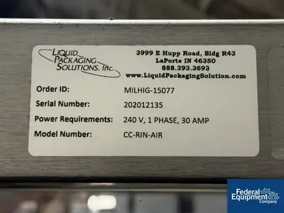 USED Liquid Packaging Solutions Liquid Packaging Solutions Air Rinse Bottle Station, Model CC-RIN-AIR