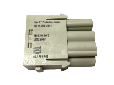USED HARTING HOOD CONNECTOR ASSEMBLY W/ 3X 09140063041 PROTECTED MODULES