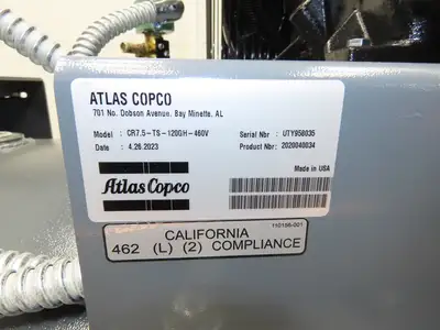 Atlas Copco CR7.5 Reciprocating Duplex Air Compressor 51CFM 7.5HP 3Ph 120 Gal
