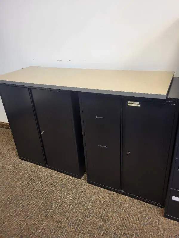 Black Metal Storage Cabinets with Countertop - 2 Units, 36"W x 20"D x 41.5"H Each, Top: 66"W x 24"D
