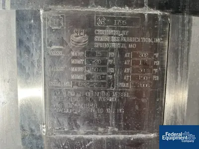 USED Stainless Fabrication 700 Gal SFI Mix Kettle, 316 S/S, 15/150#