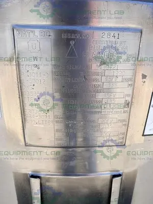 USED PRECISION STAINLESS 400 LITER STAINLESS STEEL JACKETED REACTOR W/ AGITATOR