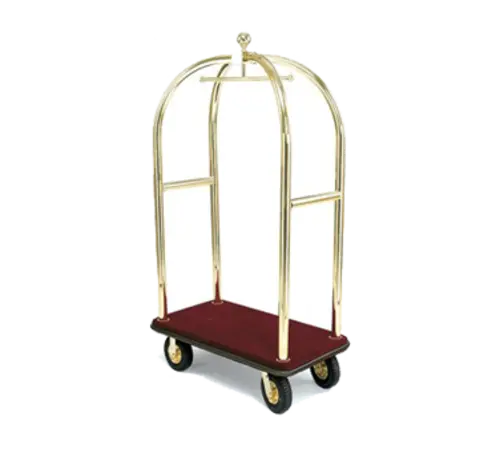 Forbes Industries Birdcage Luggage Cart w/ (2) Push Bars & Carpeted Deck - 43"L x 24"W x 78"H, Polished Brass (2421)