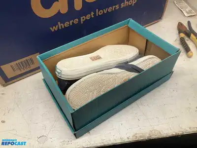 Box of BlowFish Malibu shoes, assorted models, sizes, and colors