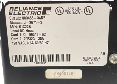 USED RELIANCE ELECTRIC 61C22B AUTOMATE LOCAL I/O HEAD 803456-34RE