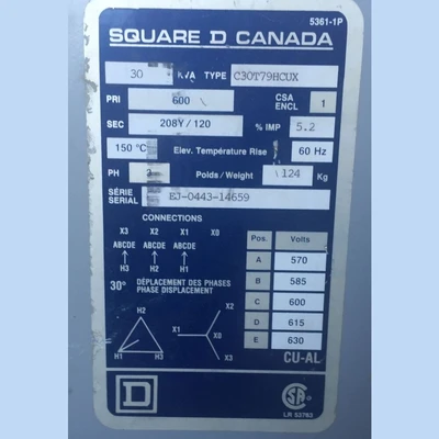 Square D 30 kVA Transformer