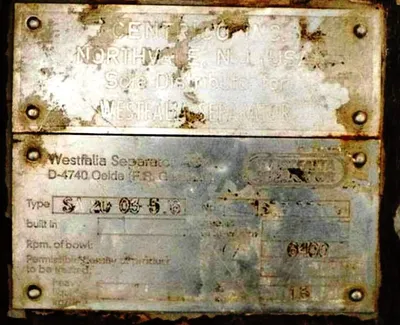 Westfalia SA 20-03-576 separator, 316SS - NO BOWL.