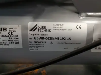 USED DURR TECHNIK GBWB-062K(M) 192-15 Oil-Free Compact Piston Compressor System