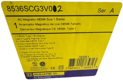 NEW SQUARE D 8536SCG3 V02 AC MAGNETIC STARTER SER. A
