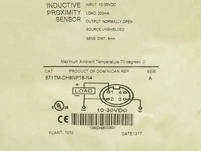 Allen Bradley 871TM-DH8NP18-N4 Proximity Sensor Inductive NO 10-30vdc 200mA